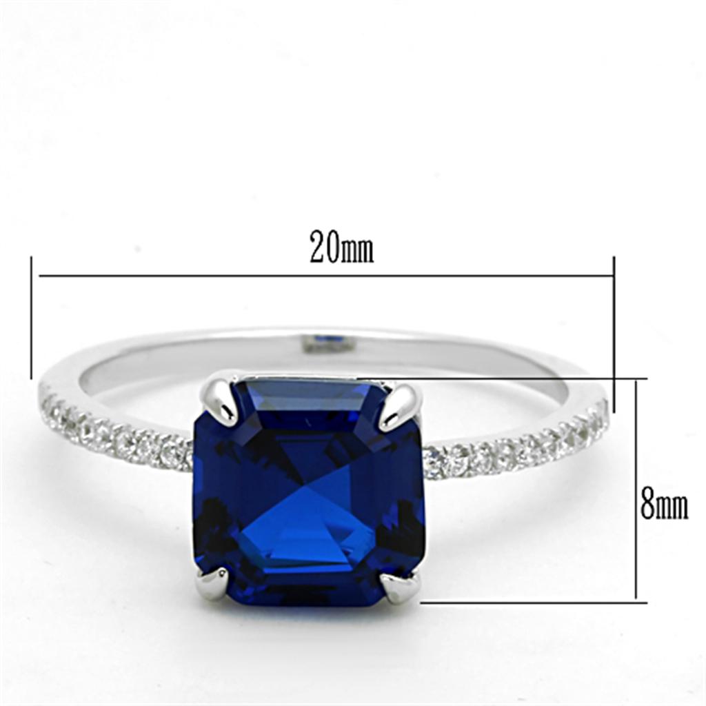 TS177 - Rhodium 925 Sterling Silver Ring with Synthetic Spinel in London Blue - Joyeria Lady