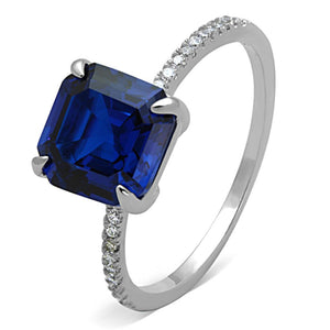 TS177 - Rhodium 925 Sterling Silver Ring with Synthetic Spinel in London Blue