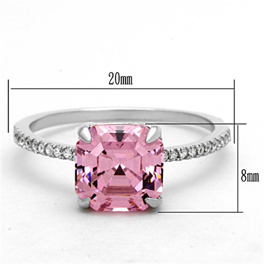 TS179 - Rhodium 925 Sterling Silver Ring with Cubic  in Rose - Joyeria Lady