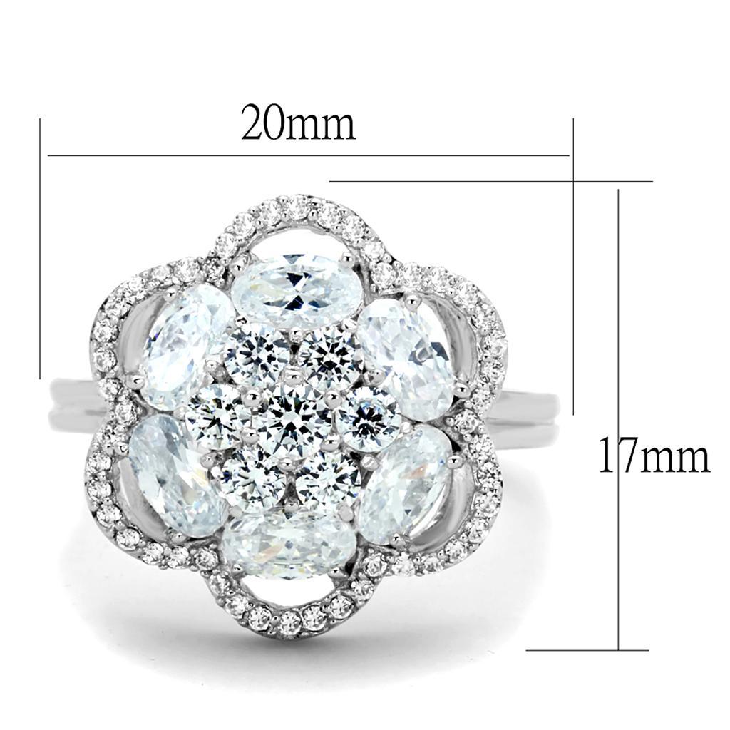TS180 - Rhodium 925 Sterling Silver Ring with AAA Grade CZ  in Clear - Joyeria Lady