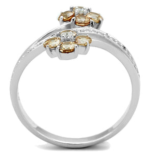 TS181 - Rhodium 925 Sterling Silver Ring with AAA Grade CZ  in Champagne