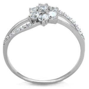 TS182 - Rhodium 925 Sterling Silver Ring with AAA Grade CZ  in Clear