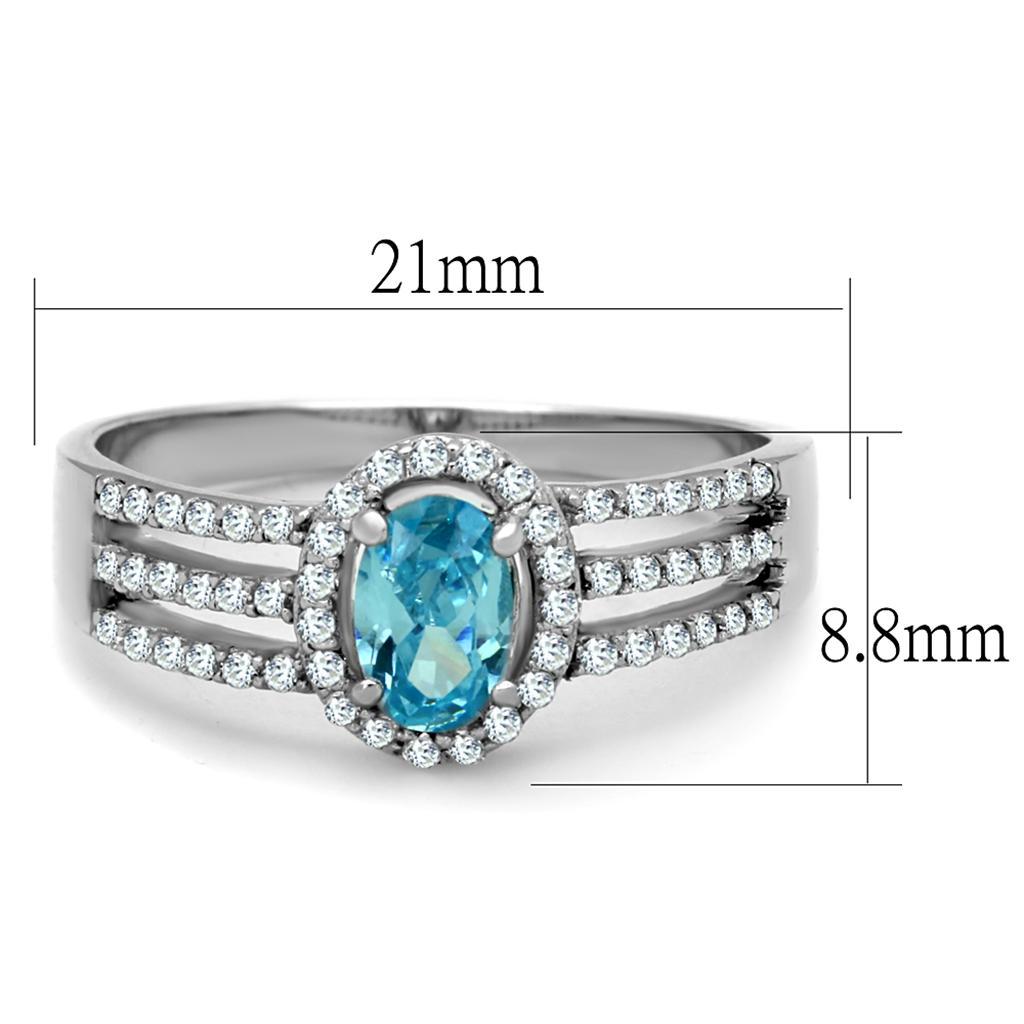 TS184 - Rhodium 925 Sterling Silver Ring with AAA Grade CZ  in Sea Blue - Joyeria Lady
