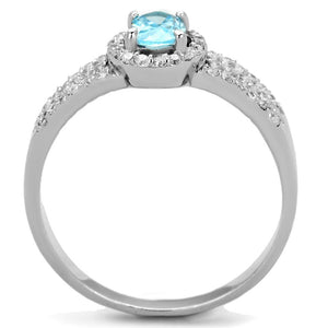 TS184 - Rhodium 925 Sterling Silver Ring with AAA Grade CZ  in Sea Blue