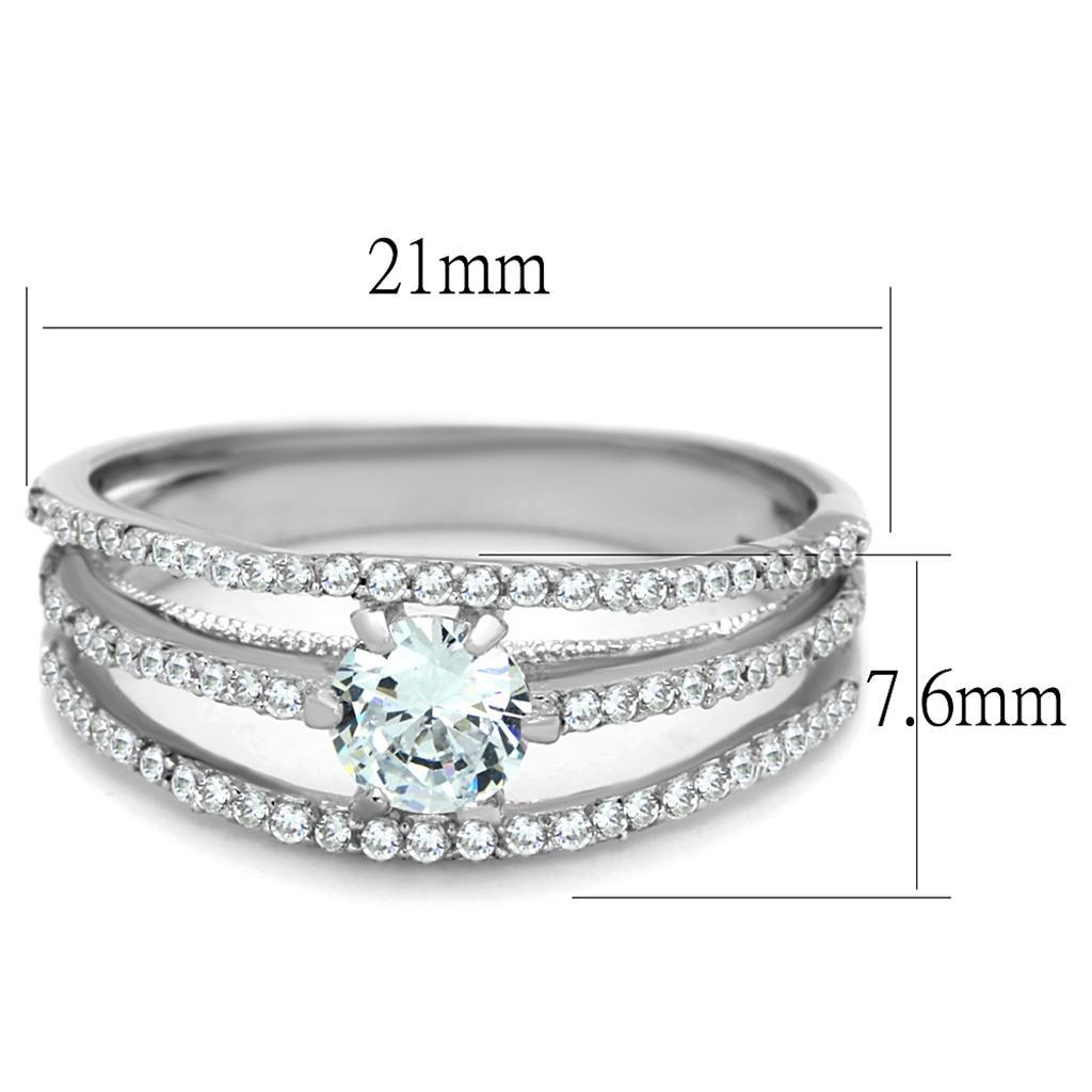 TS185 - Rhodium 925 Sterling Silver Ring with AAA Grade CZ  in Clear - Joyeria Lady