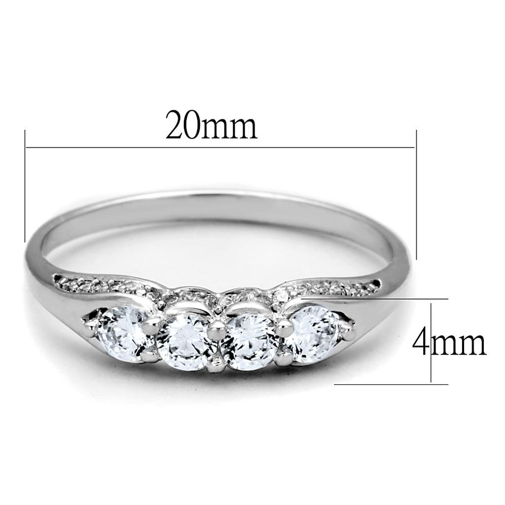 TS198 - Rhodium 925 Sterling Silver Ring with AAA Grade CZ  in Clear - Joyeria Lady