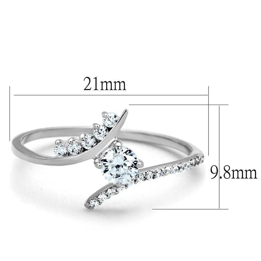 TS199 - Rhodium 925 Sterling Silver Ring with AAA Grade CZ  in Clear - Joyeria Lady