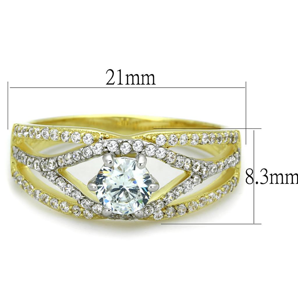 TS200 - Gold+Rhodium 925 Sterling Silver Ring with AAA Grade CZ  in Clear - Joyeria Lady