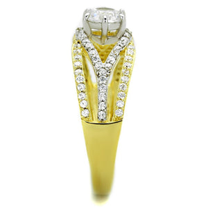 TS200 - Gold+Rhodium 925 Sterling Silver Ring with AAA Grade CZ  in Clear