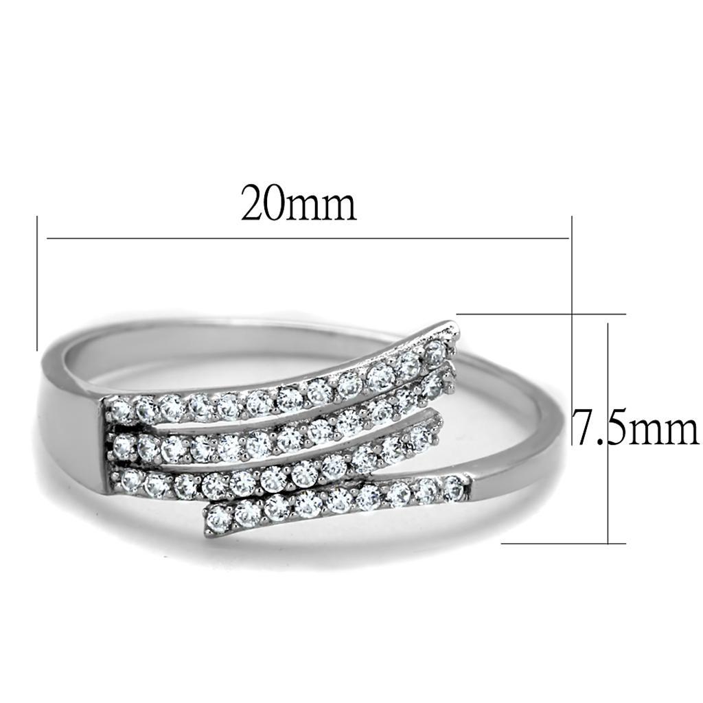 TS203 - Rhodium 925 Sterling Silver Ring with AAA Grade CZ  in Clear - Joyeria Lady