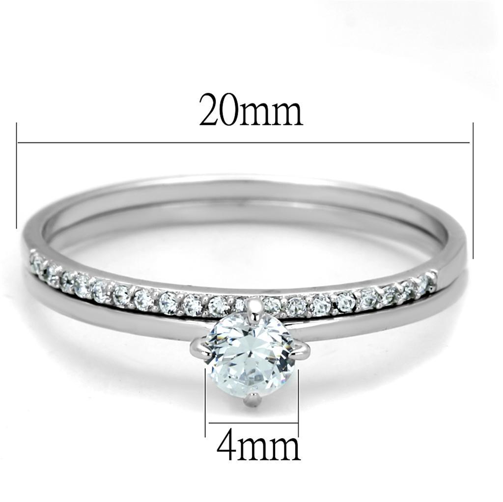 TS206 - Rhodium 925 Sterling Silver Ring with AAA Grade CZ  in Clear - Joyeria Lady