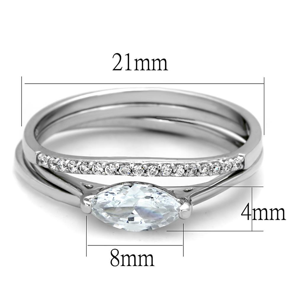 TS208 - Rhodium 925 Sterling Silver Ring with AAA Grade CZ  in Clear - Joyeria Lady