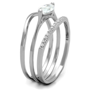 TS208 - Rhodium 925 Sterling Silver Ring with AAA Grade CZ  in Clear