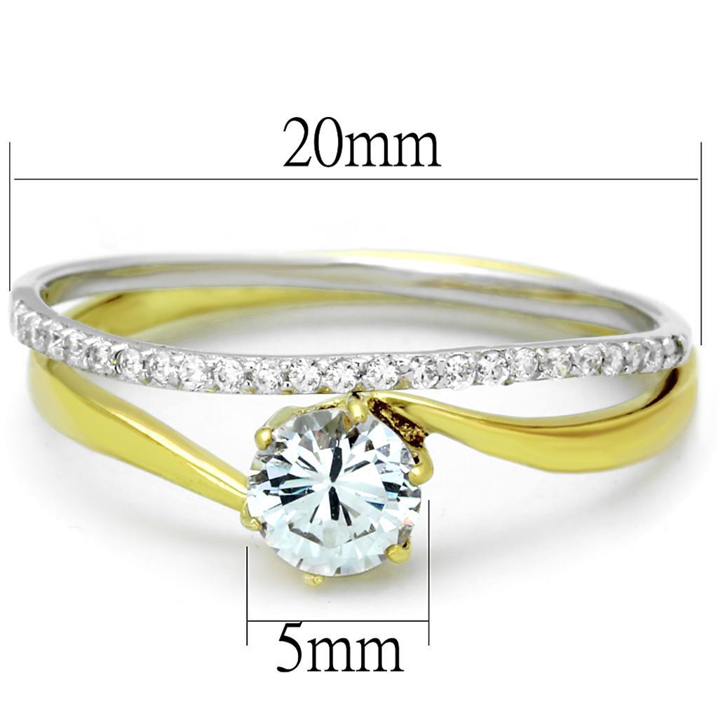 TS209 - Gold+Rhodium 925 Sterling Silver Ring with AAA Grade CZ  in Clear - Joyeria Lady