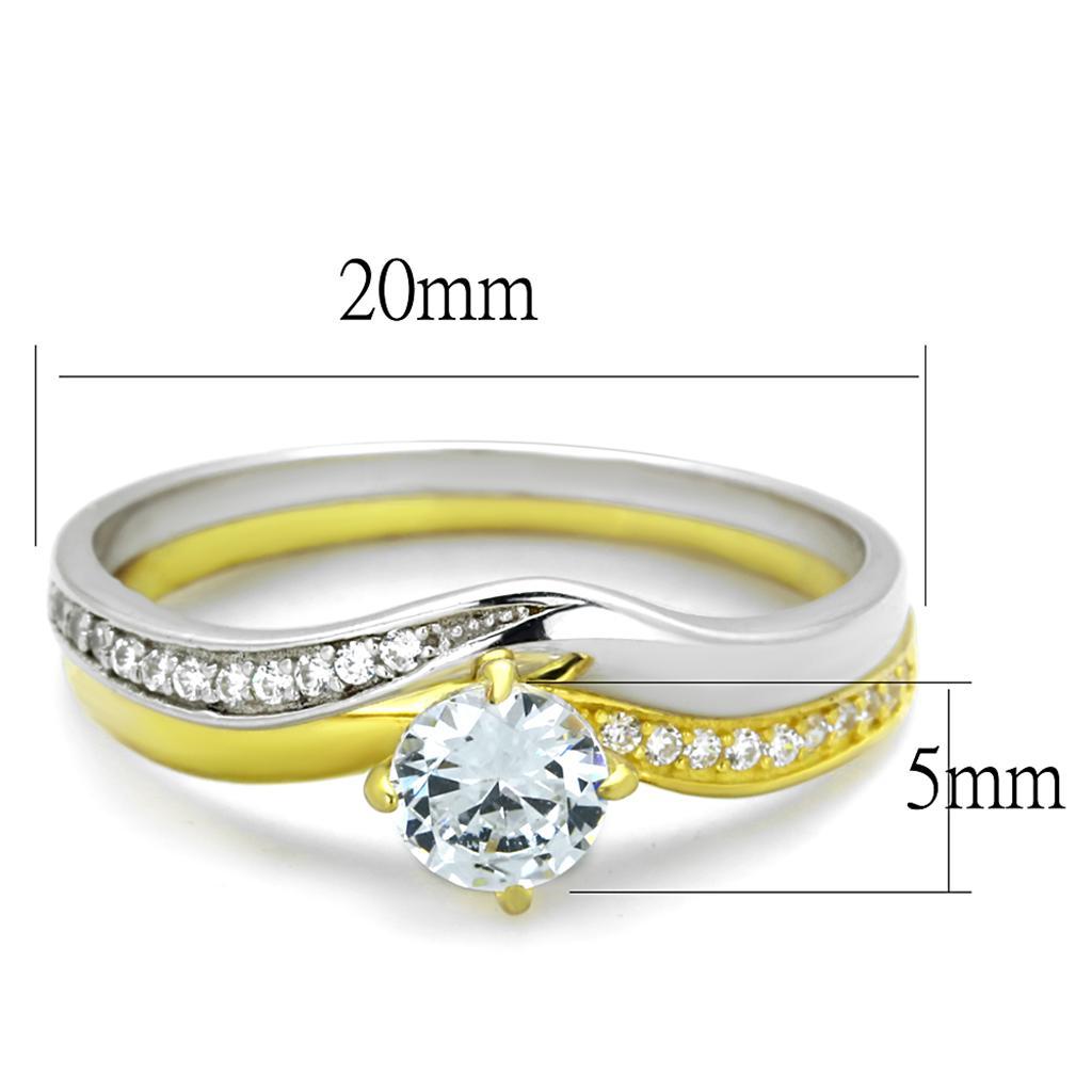 TS210 - Gold+Rhodium 925 Sterling Silver Ring with AAA Grade CZ  in Clear - Joyeria Lady