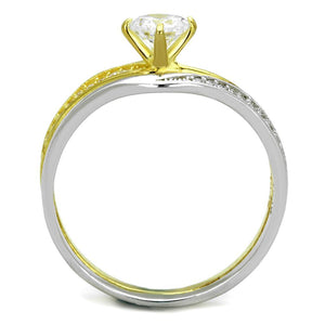 TS210 - Gold+Rhodium 925 Sterling Silver Ring with AAA Grade CZ  in Clear