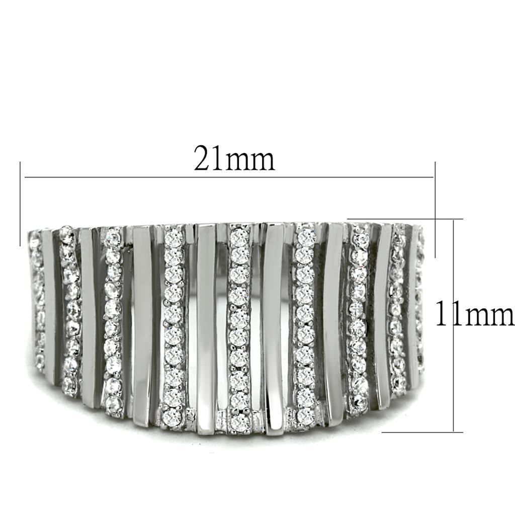 TS211 - Rhodium 925 Sterling Silver Ring with AAA Grade CZ  in Clear - Joyeria Lady