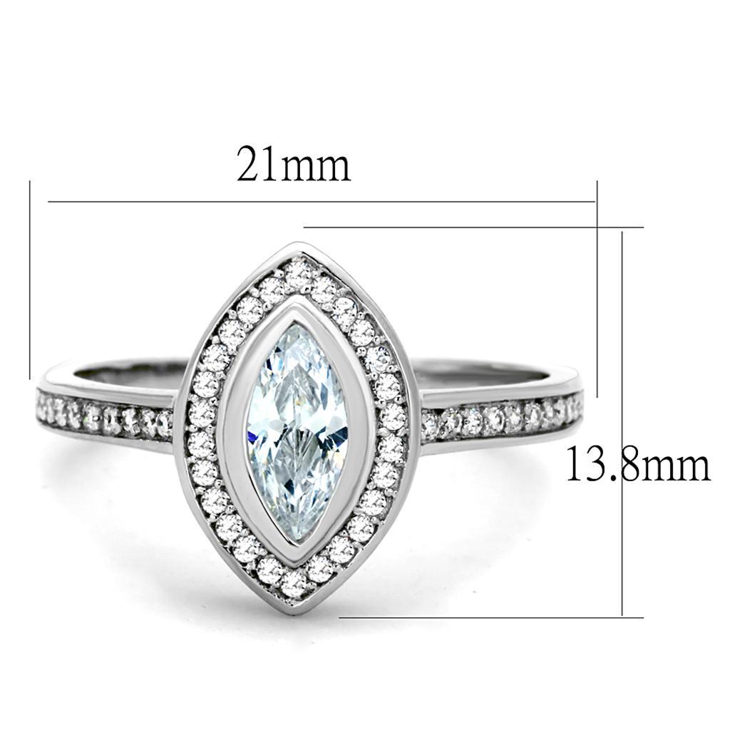 TS213 - Rhodium 925 Sterling Silver Ring with AAA Grade CZ  in Clear - Joyeria Lady