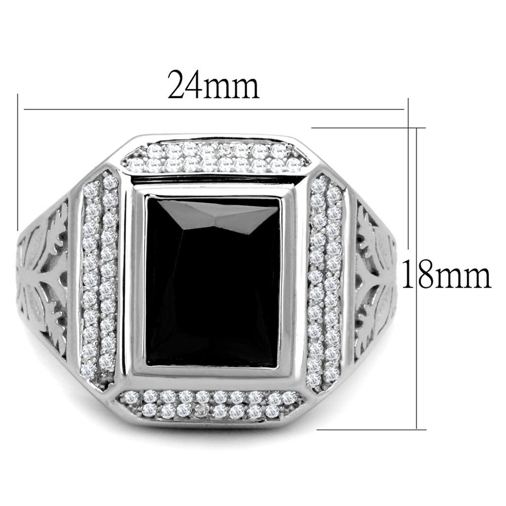 TS224 - Rhodium 925 Sterling Silver Ring with AAA Grade CZ  in Black Diamond - Joyeria Lady