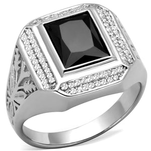 TS224 - Rhodium 925 Sterling Silver Ring with AAA Grade CZ  in Black Diamond