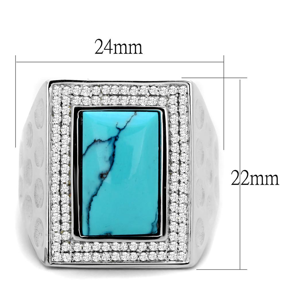 TS228 - Rhodium 925 Sterling Silver Ring with Synthetic Turquoise in Sea Blue - Joyeria Lady