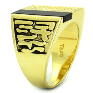 TS236 - Gold 925 Sterling Silver Ring with Semi-Precious Onyx in Jet