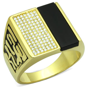 TS236 - Gold 925 Sterling Silver Ring with Semi-Precious Onyx in Jet