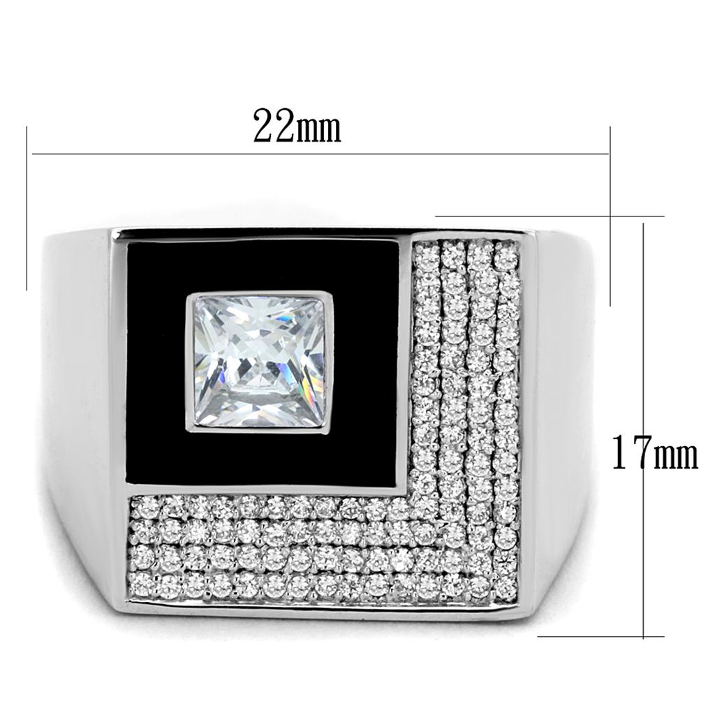 TS242 - Rhodium 925 Sterling Silver Ring with AAA Grade CZ  in Clear - Joyeria Lady