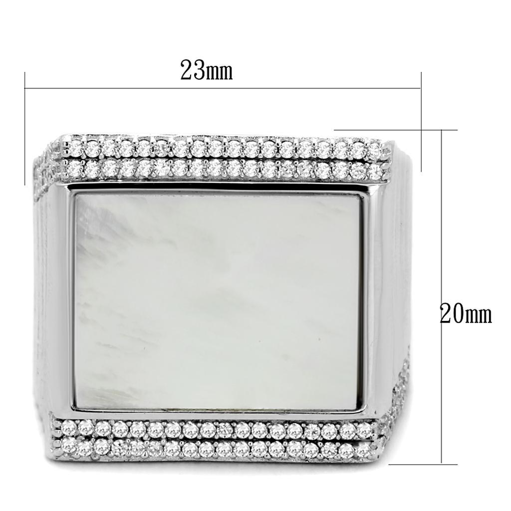 TS243 - Rhodium 925 Sterling Silver Ring with Precious Stone Conch in White - Joyeria Lady