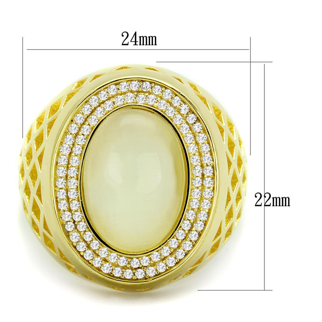 TS244 - Gold 925 Sterling Silver Ring with Synthetic Cat Eye in White - Joyeria Lady
