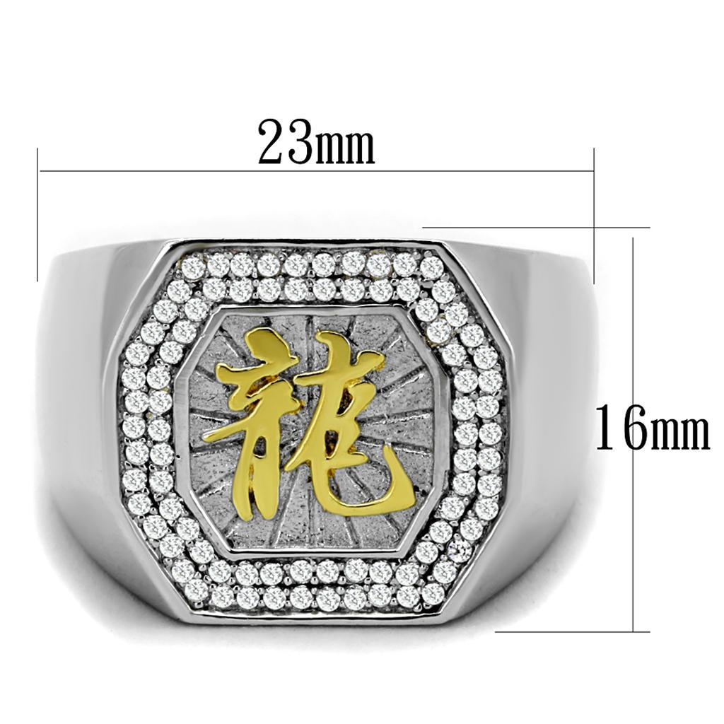 TS246 - Reverse Two-Tone 925 Sterling Silver Ring with AAA Grade CZ  in Clear - Joyeria Lady
