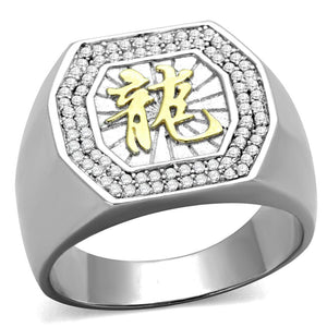 TS246 - Reverse Two-Tone 925 Sterling Silver Ring with AAA Grade CZ  in Clear