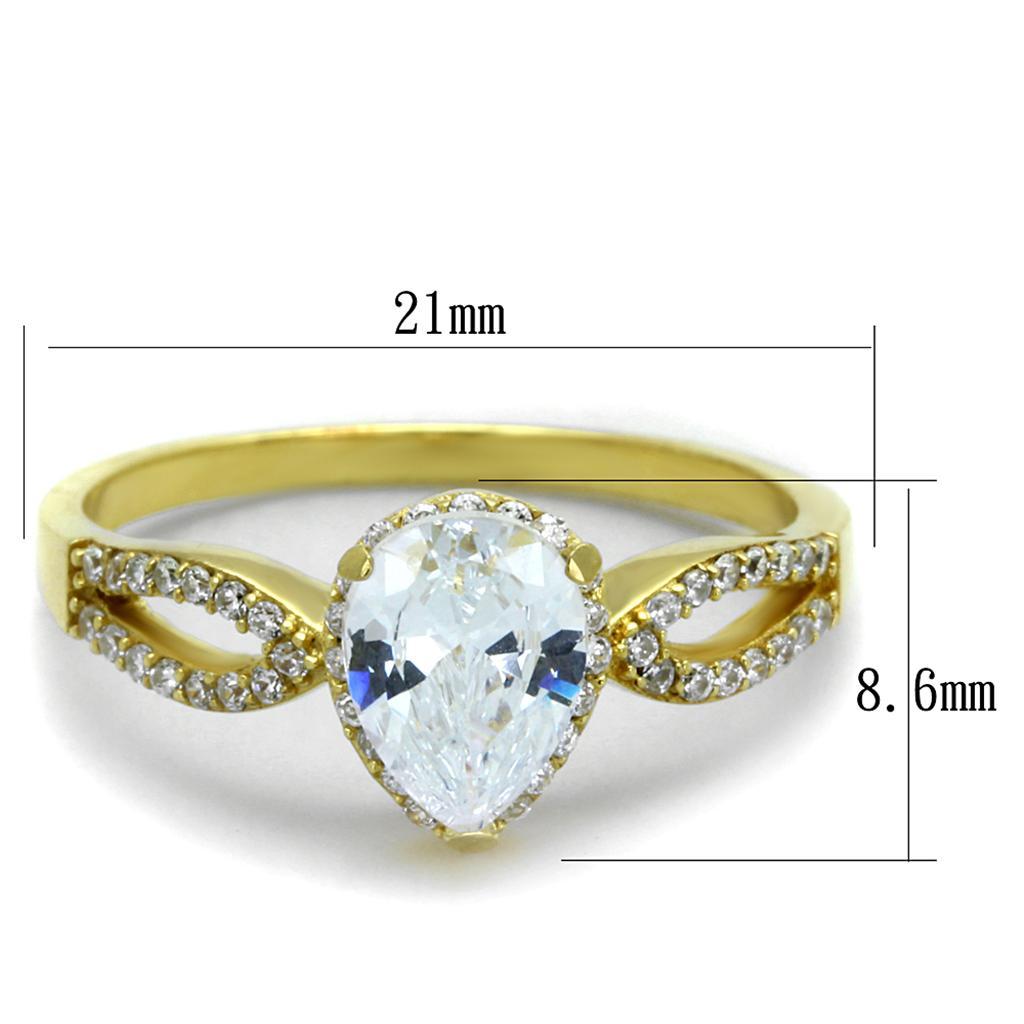 TS248 - Gold 925 Sterling Silver Ring with AAA Grade CZ  in Clear - Joyeria Lady