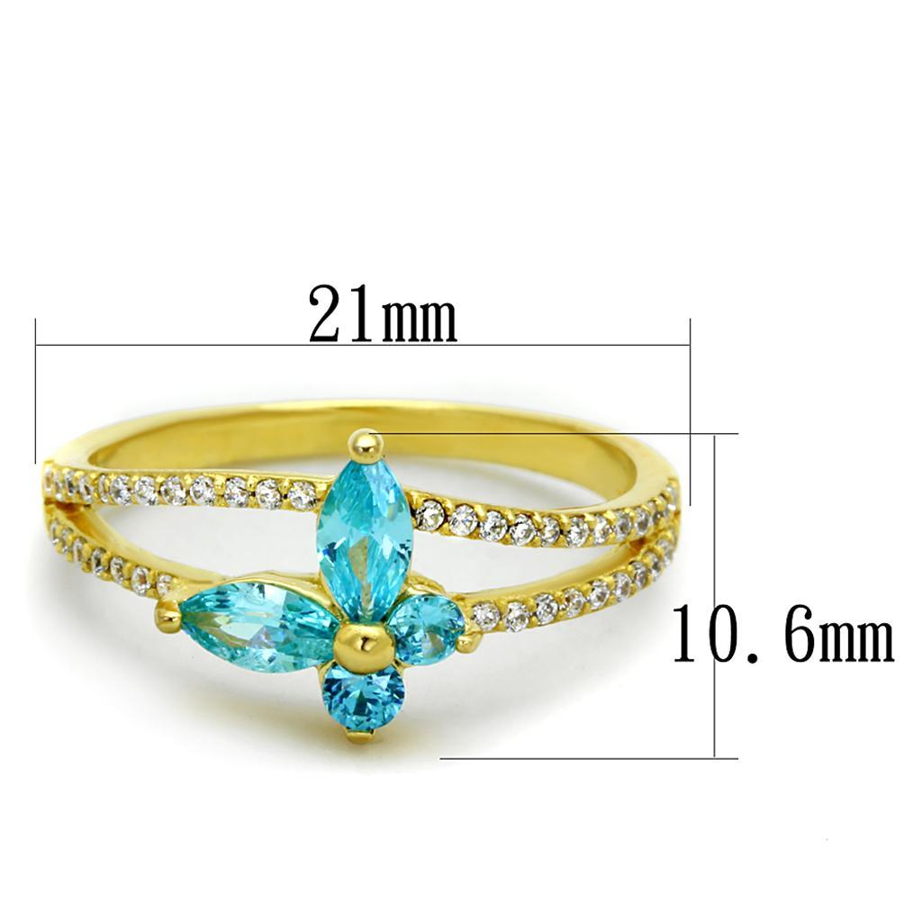 TS249 - Gold 925 Sterling Silver Ring with AAA Grade CZ  in Sea Blue - Joyeria Lady