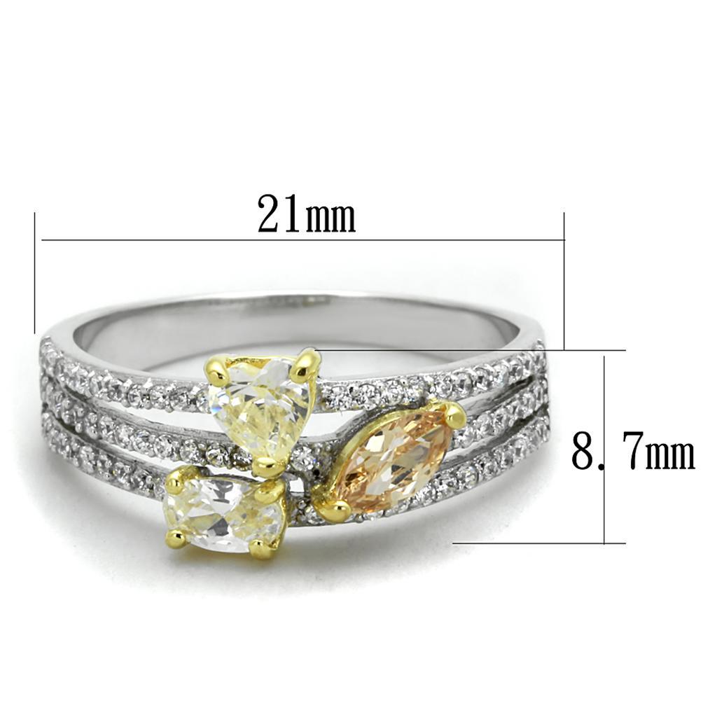 TS250 - Reverse Two-Tone 925 Sterling Silver Ring with AAA Grade CZ  in Multi Color - Joyeria Lady