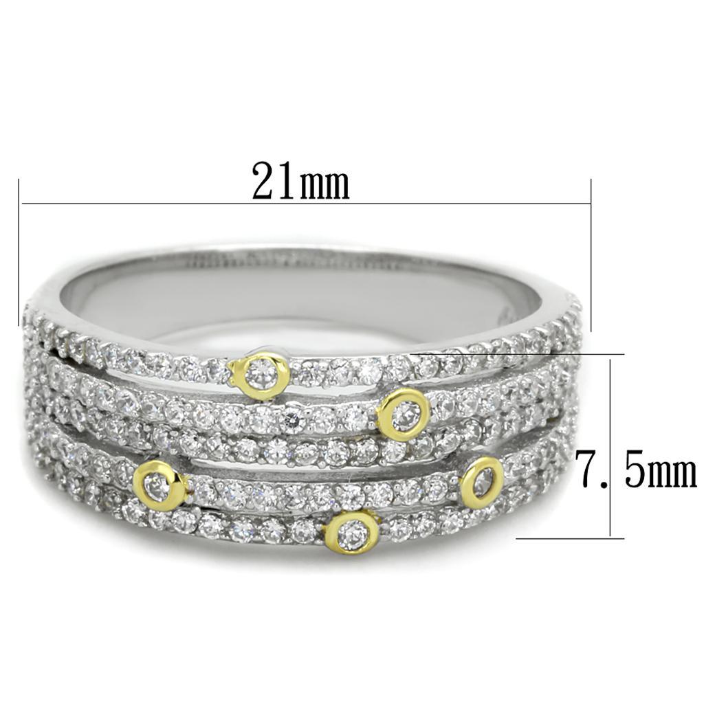 TS251 - Reverse Two-Tone 925 Sterling Silver Ring with AAA Grade CZ  in Clear - Joyeria Lady