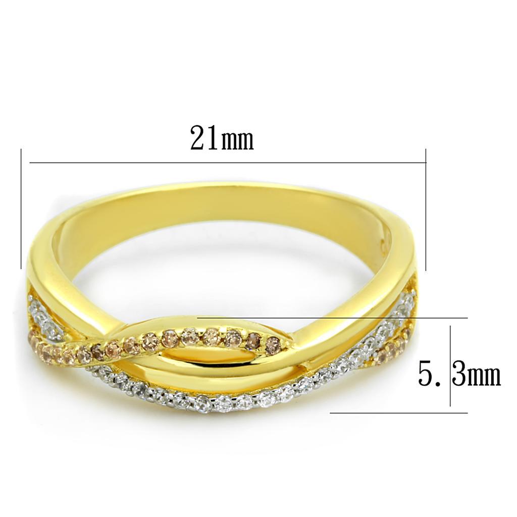 TS252 - Gold+Rhodium 925 Sterling Silver Ring with AAA Grade CZ  in Champagne - Joyeria Lady