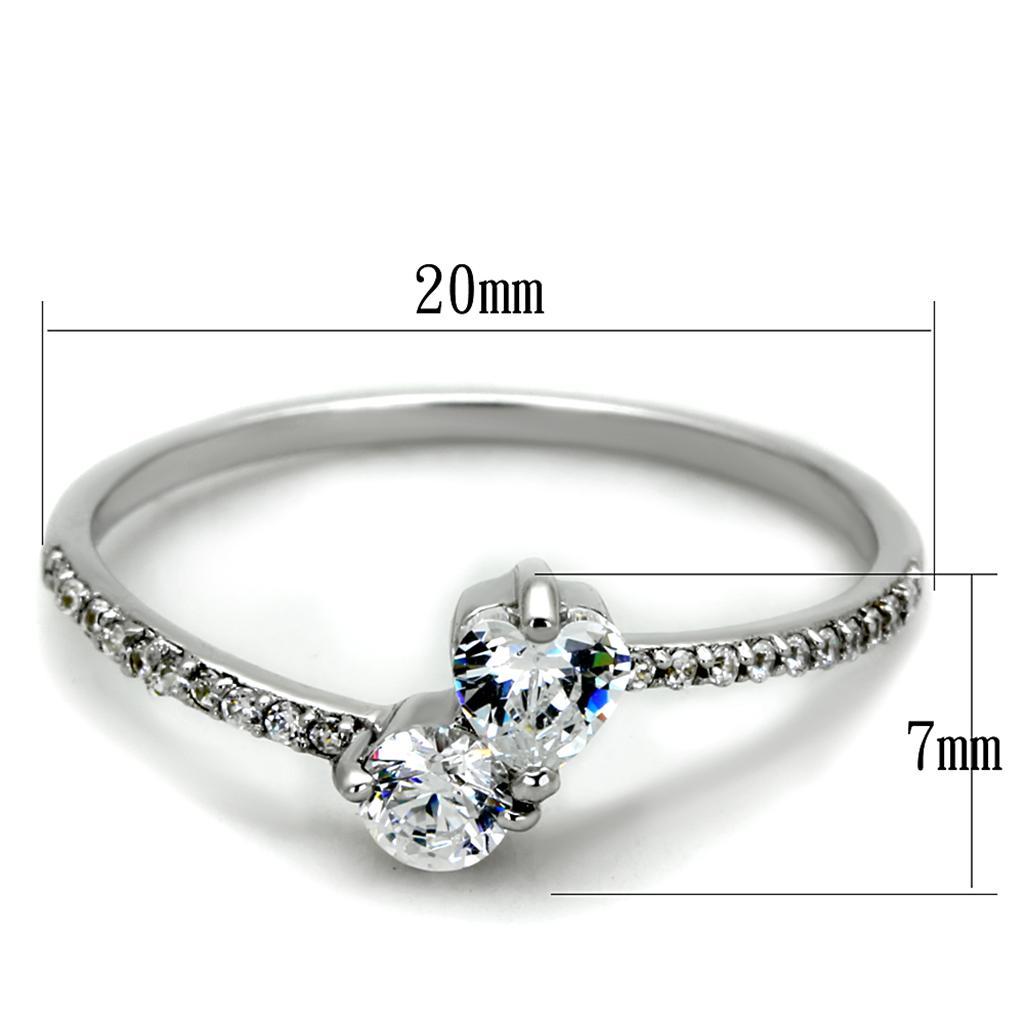 TS258 - Rhodium 925 Sterling Silver Ring with AAA Grade CZ  in Clear - Joyeria Lady