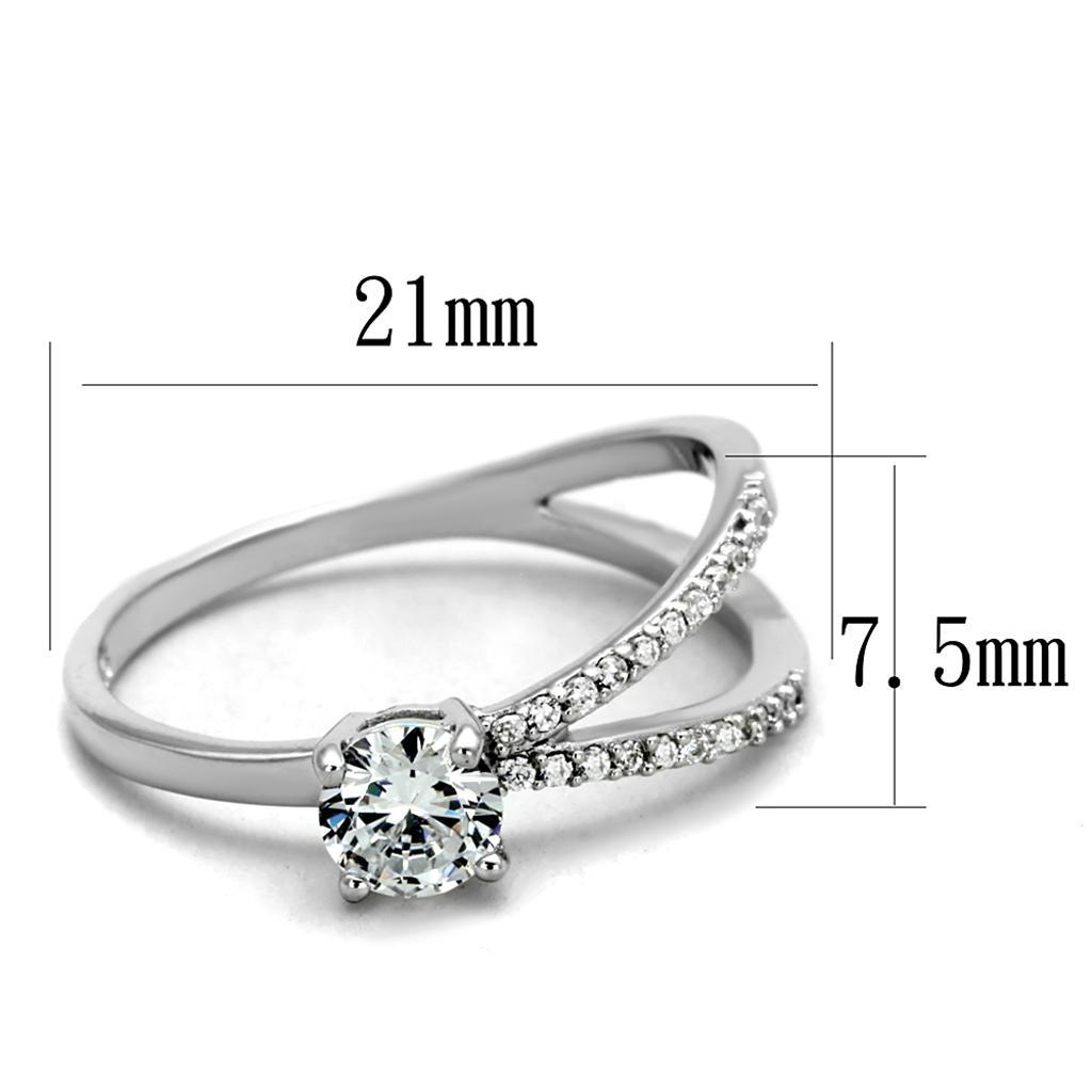 TS261 - Rhodium 925 Sterling Silver Ring with AAA Grade CZ  in Clear - Joyeria Lady