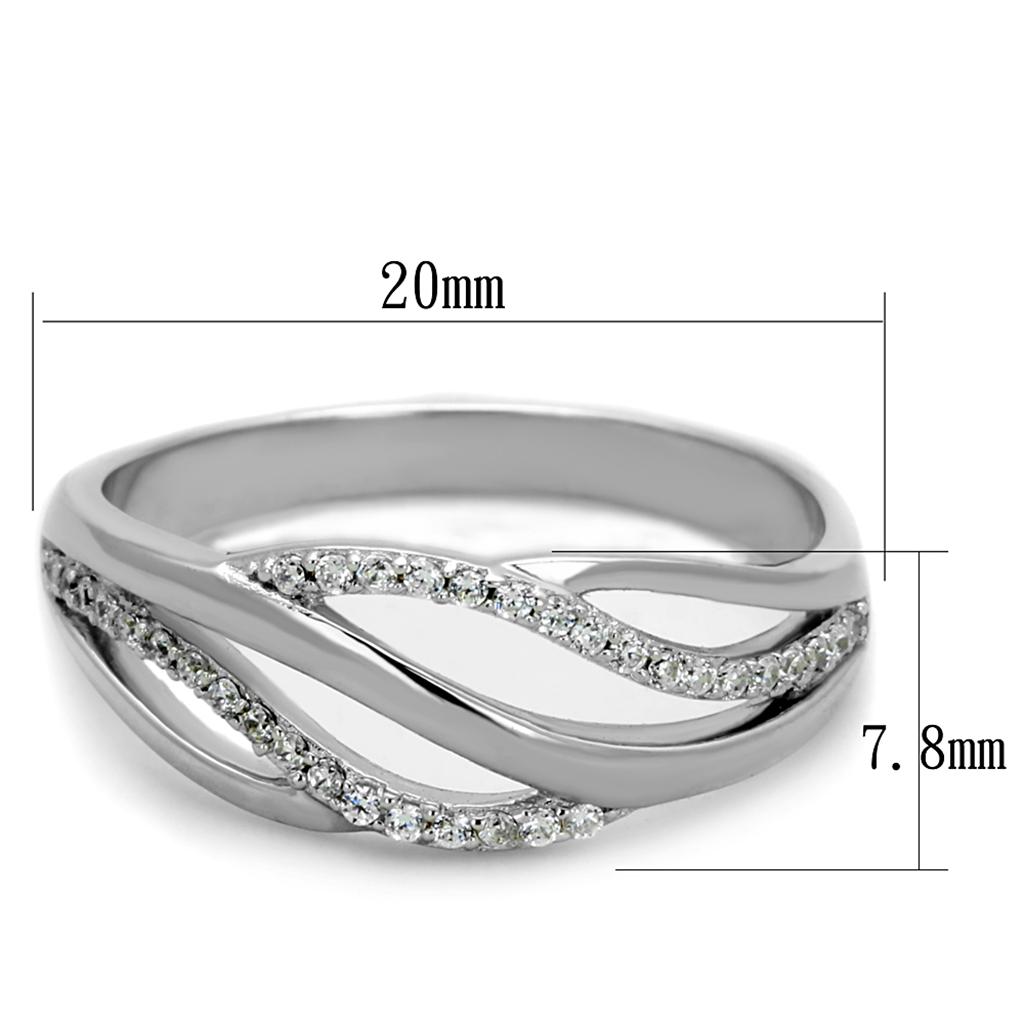 TS268 - Rhodium 925 Sterling Silver Ring with AAA Grade CZ  in Clear - Joyeria Lady