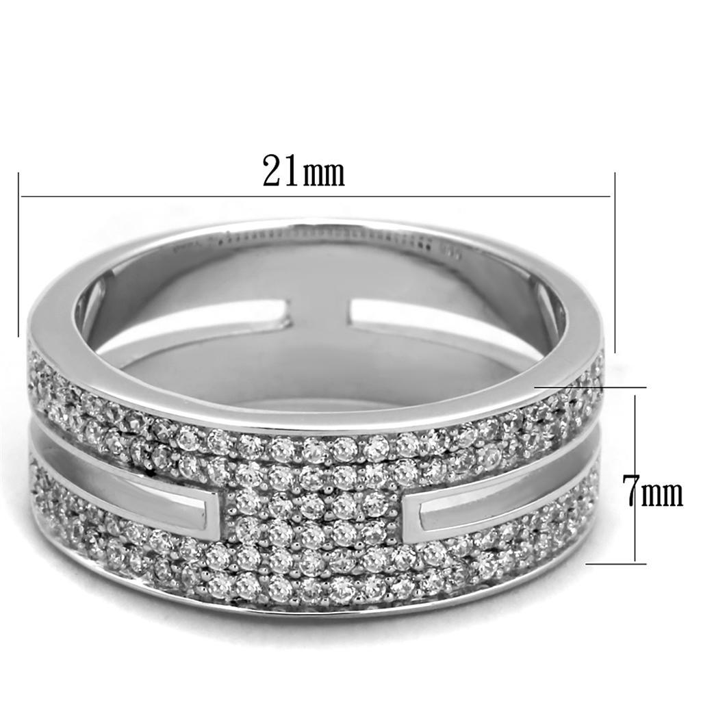 TS273 - Rhodium 925 Sterling Silver Ring with AAA Grade CZ  in Clear - Joyeria Lady