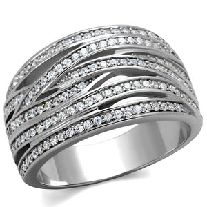 TS274 - Rhodium 925 Sterling Silver Ring with AAA Grade CZ  in Clear