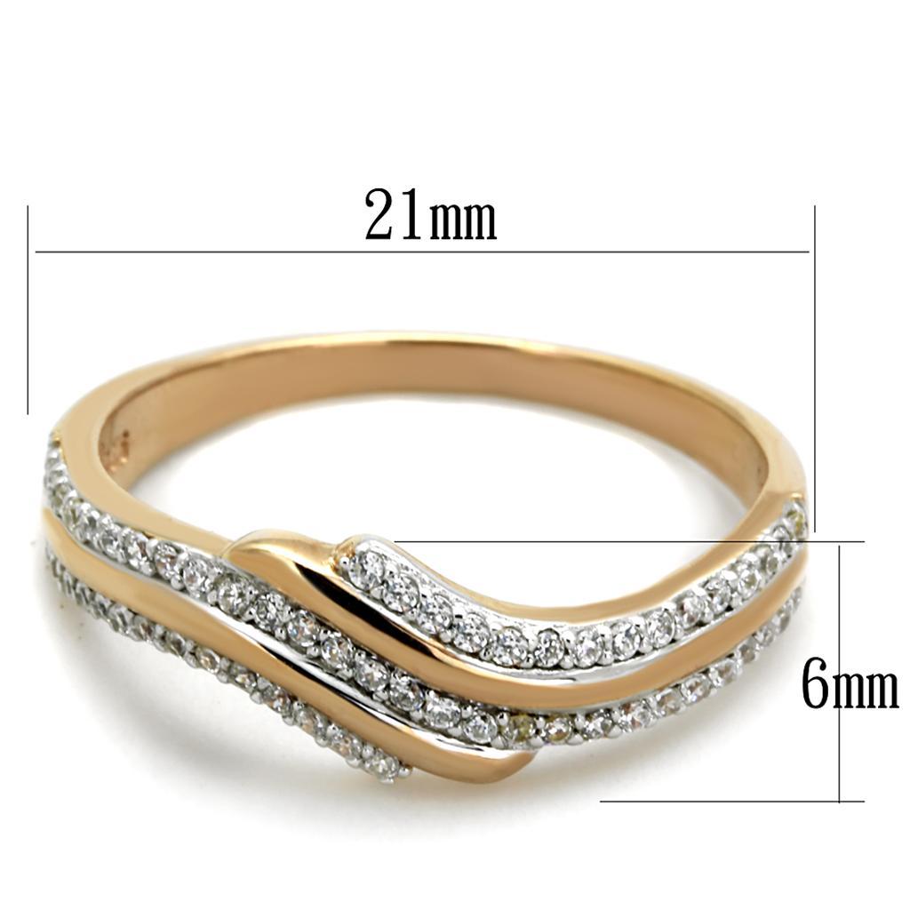 TS277 - Rose Gold + Rhodium 925 Sterling Silver Ring with AAA Grade CZ  in Clear - Joyeria Lady