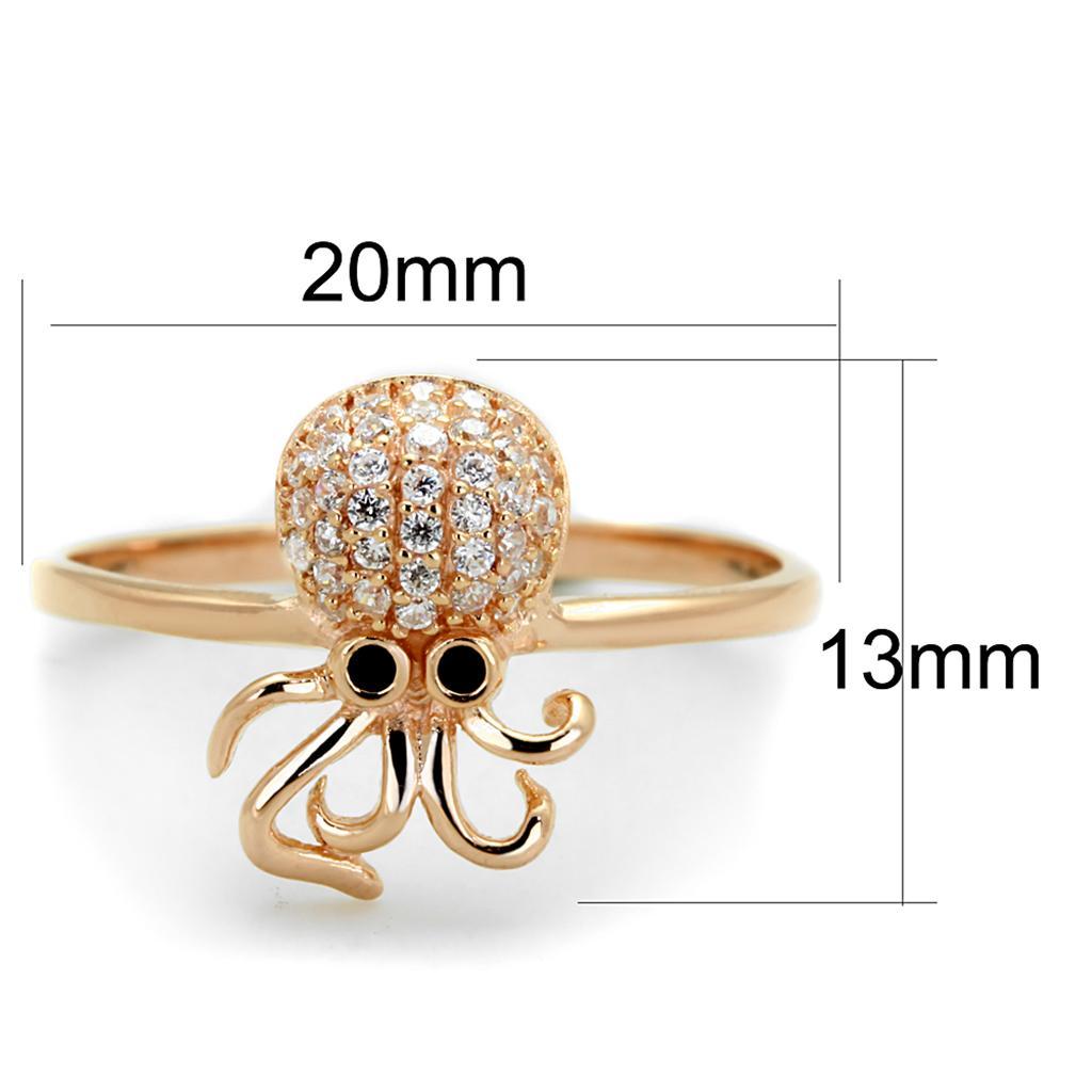 TS282 - Rose Gold 925 Sterling Silver Ring with AAA Grade CZ  in Black Diamond - Joyeria Lady