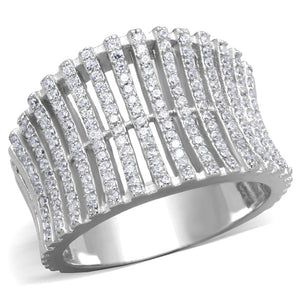 TS302 - Rhodium 925 Sterling Silver Ring with AAA Grade CZ  in Clear
