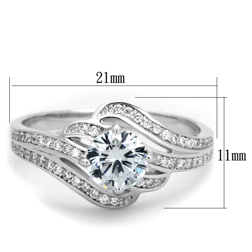 TS303 - Rhodium 925 Sterling Silver Ring with AAA Grade CZ  in Clear - Joyeria Lady