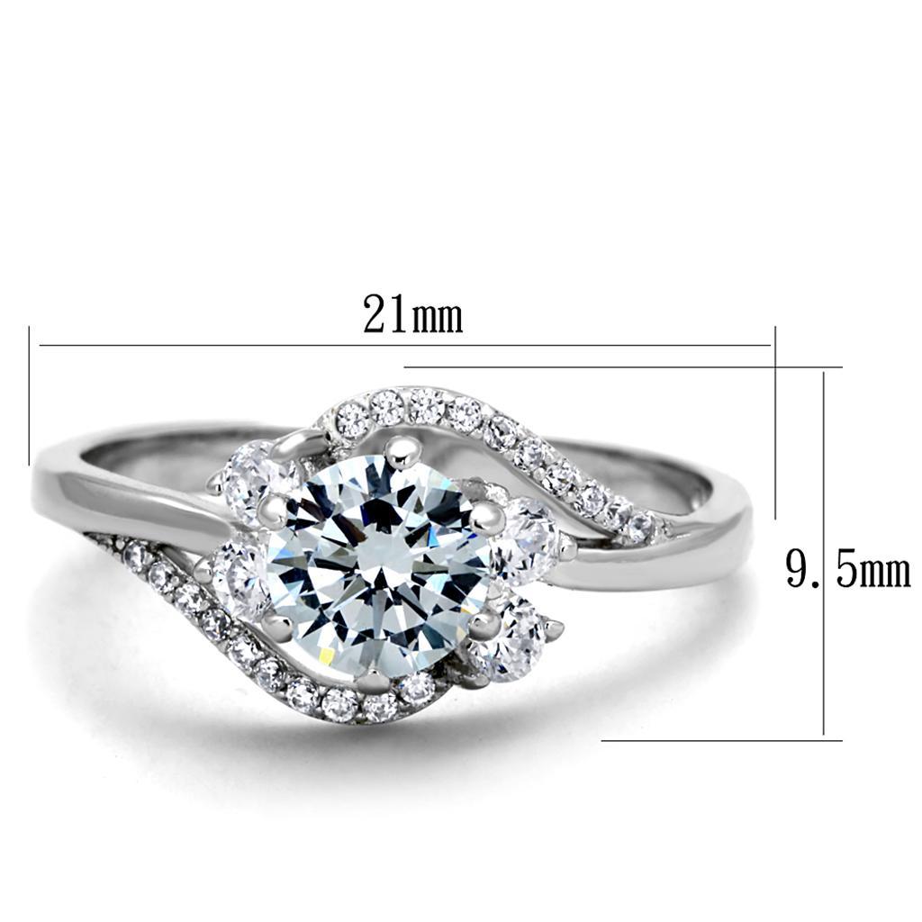 TS305 - Rhodium 925 Sterling Silver Ring with AAA Grade CZ  in Clear - Joyeria Lady