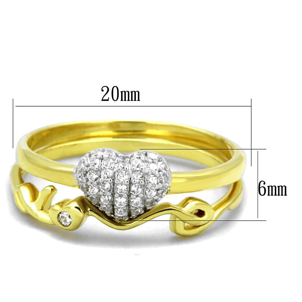 TS311 - Gold+Rhodium 925 Sterling Silver Ring with AAA Grade CZ  in Clear - Joyeria Lady