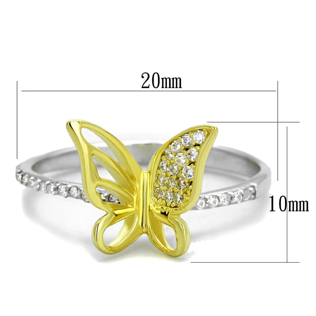 TS312 - Reverse Two-Tone 925 Sterling Silver Ring with AAA Grade CZ  in Clear - Joyeria Lady