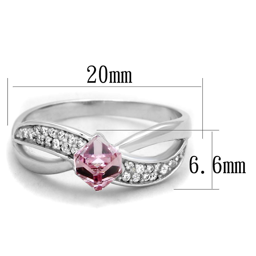 TS313 - Rhodium 925 Sterling Silver Ring with Top Grade Crystal  in Light Rose - Joyeria Lady